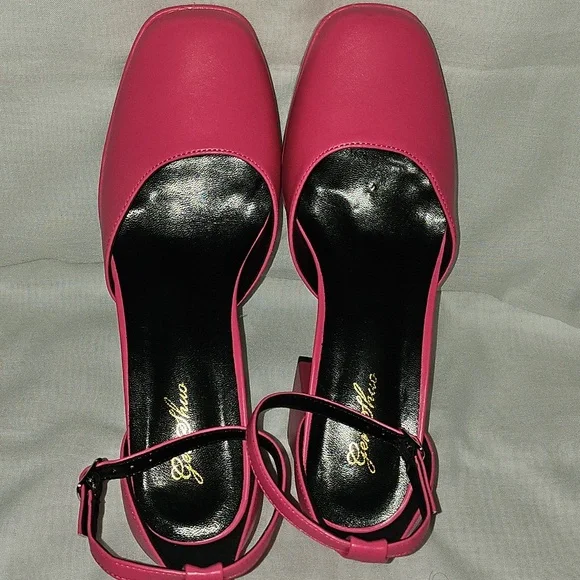 🟢 Pink Square Toe Chunky Heels Maryjanes Size 8 - Picture 6 of 9